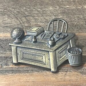 JJ Jonette Jewelry Gold Tone Pewter School Teacher Desk Brooch Pin